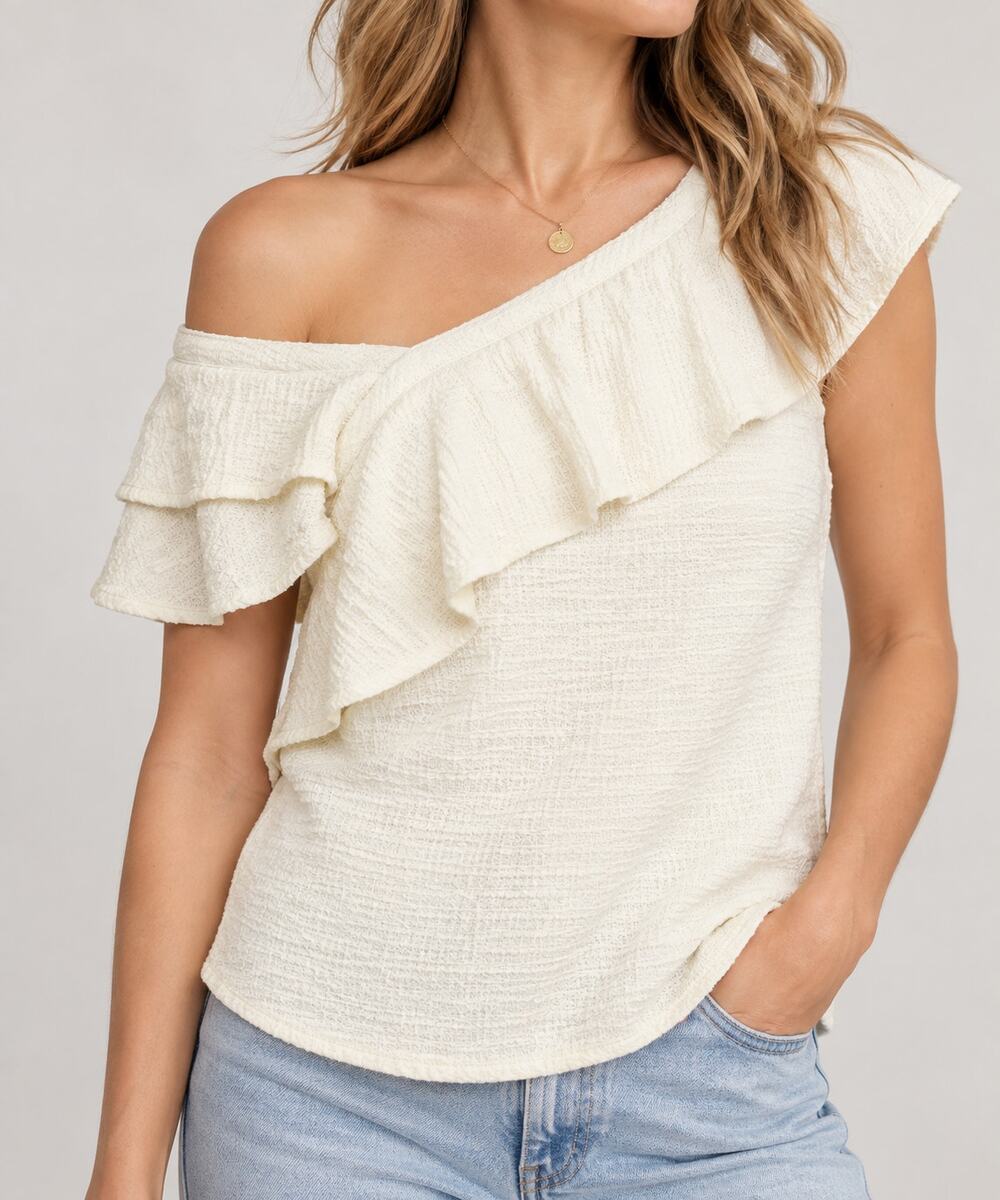 Dolan Anthropologie Womens Off Shoulder Ruffle Top Size XS Cream Crepe Boho Chic